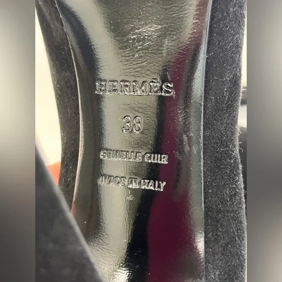 Hermes Florida Suede Black Heels 7.5 - Picture 9 of 16